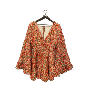 Vici Mila Bell Sleeve Floral V-Neck Romper Size Small NWT Colorful Multicolor